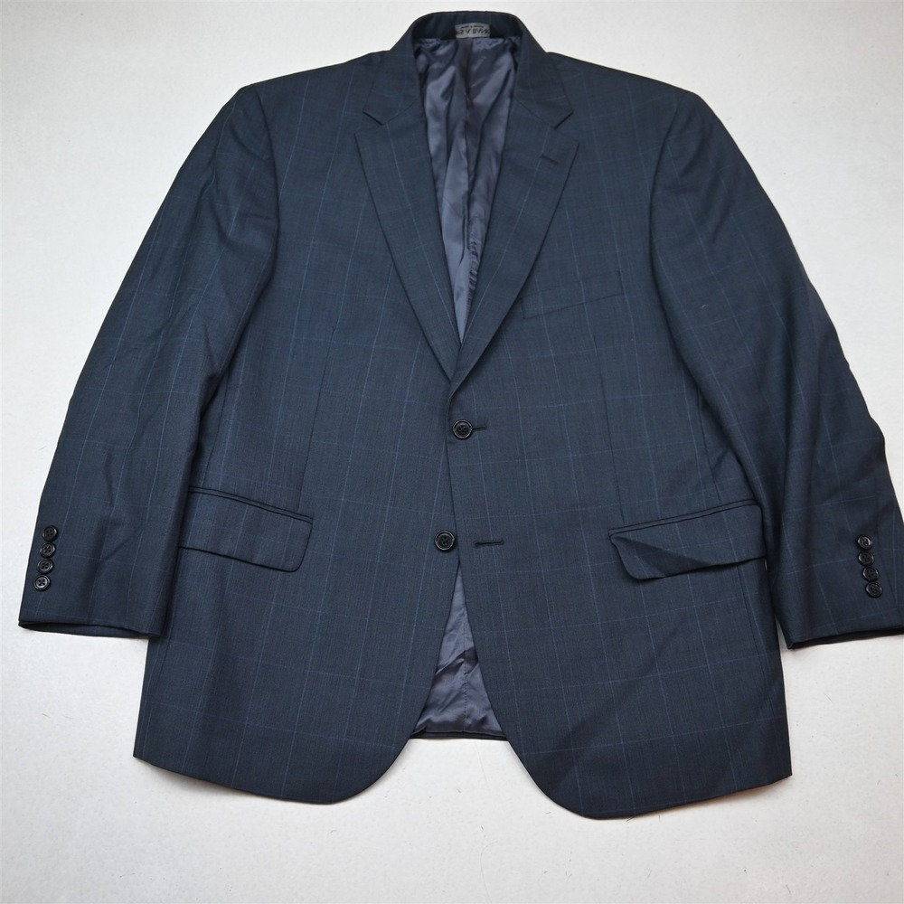 Jos A Bank 44S Blue Windowpane Wool Silk Mens Blazer Suit Jacket Sport Coat